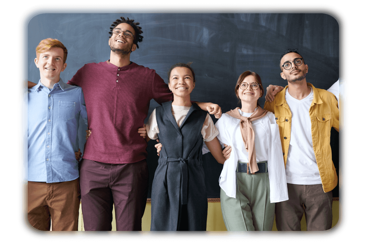 Smiling university students next to each other